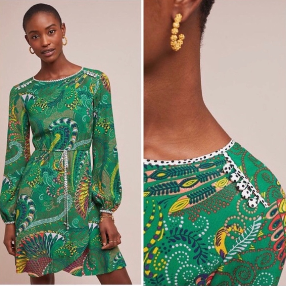 Maeve Anthropologie Janis Paisley Green Dress